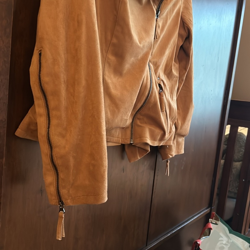 Adrienne Vittadini Faux Suede Moto Jacket - camel - Picture 3 of 4